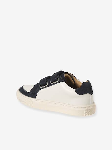 Leren sneakers met klittenband ecru+veel blauw - vertbaudet enfant 