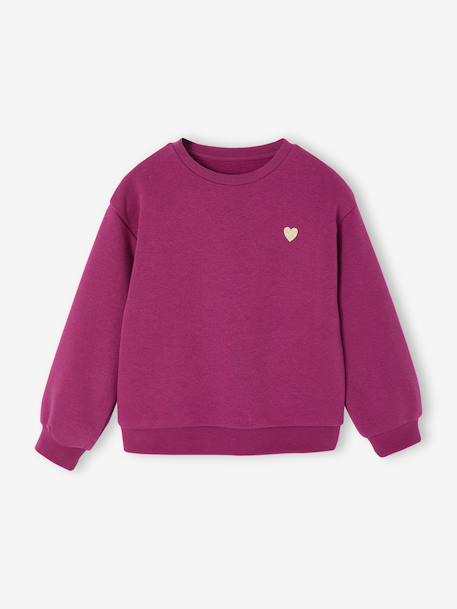 Basic meisjessweater met motief antraciet+donkerpaars+koraal+paars+pioenroos+salie+vanille - vertbaudet enfant 