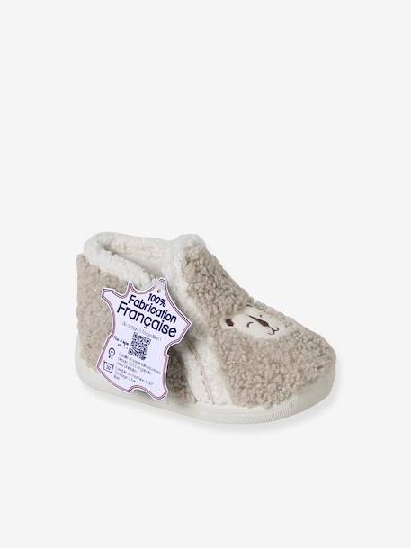 Textiele sloffen met schapenvacht voor baby's, gemaakt in Frankrijk beige - vertbaudet enfant 