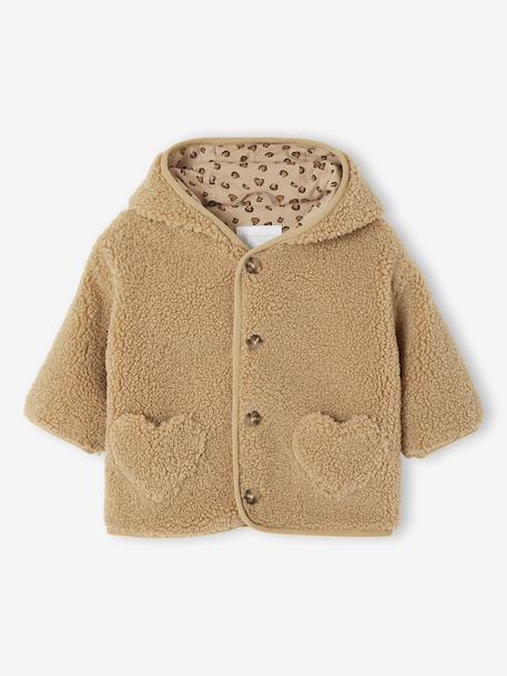 Sherpa jas voor baby's met 'luipaard' printvoering beige+oudroze - vertbaudet enfant 