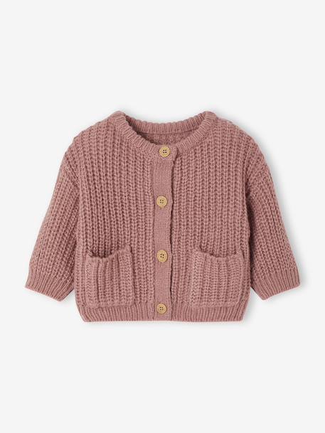 Gilet bébé en maille grosse jauge beige chiné+vieux rose - vertbaudet enfant 
