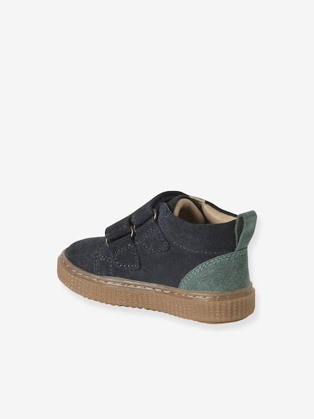 Lederen bottines met klittenband voor jongensbaby''s marineblauw+taupe - vertbaudet enfant 