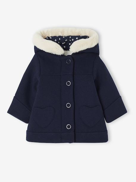 Manteau à capuche bébé fille drap de laine gris clair chine+marine - vertbaudet enfant 