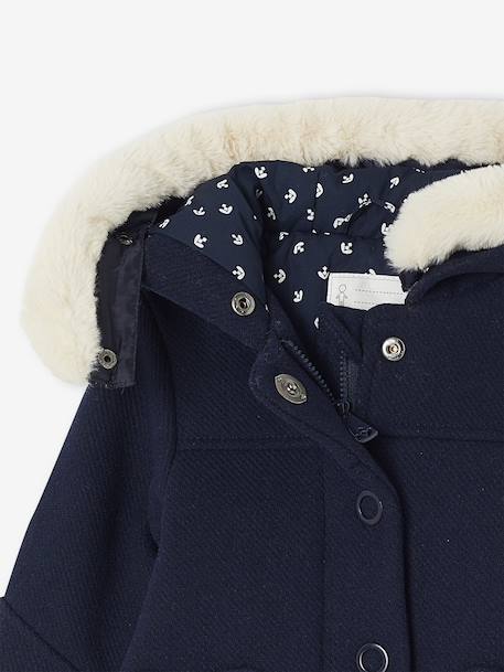 Manteau à capuche bébé fille drap de laine gris clair chine+marine - vertbaudet enfant 