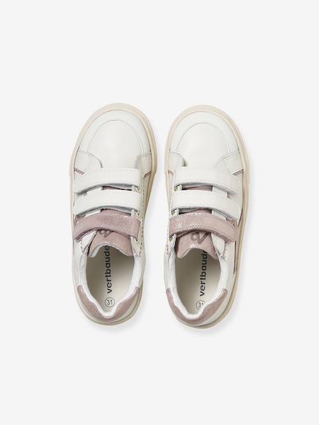 Baskets enfant fille cuir à scratchs écru+lot blanc - vertbaudet enfant 