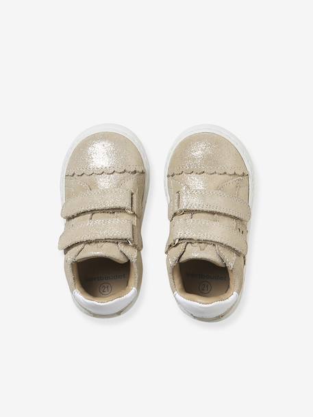 Baskets bébé fille cuir à scratchs blanc+or - vertbaudet enfant 