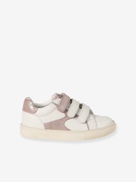 Baskets enfant fille cuir à scratchs écru+lot blanc - vertbaudet enfant 