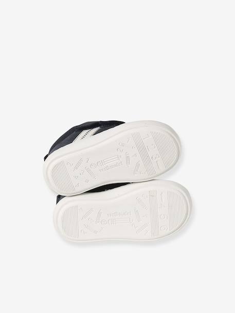 Baskets Mid gevoerd met klittenband leer baby groen+kameel+marineblauw - vertbaudet enfant 