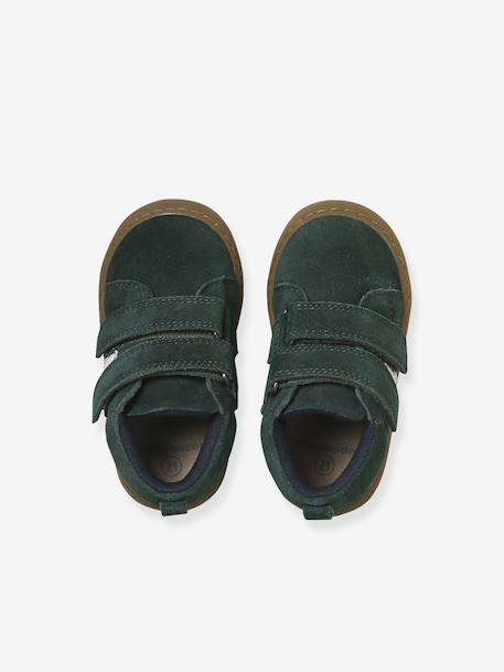 Baskets Mid gevoerd met klittenband leer baby groen+kameel+marineblauw - vertbaudet enfant 