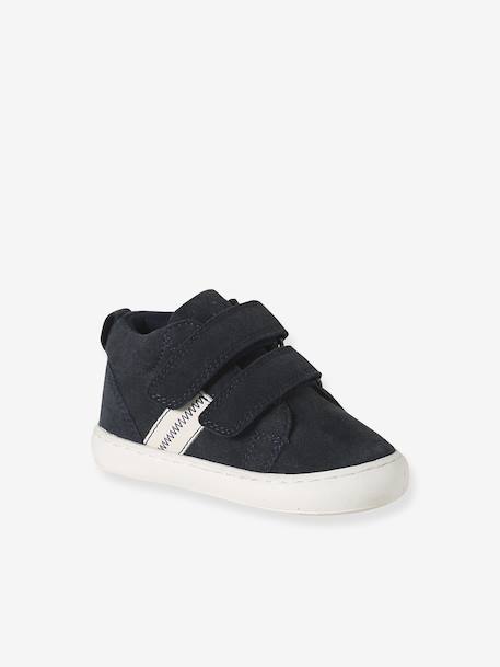 Baskets Mid gevoerd met klittenband leer baby groen+kameel+marineblauw - vertbaudet enfant 