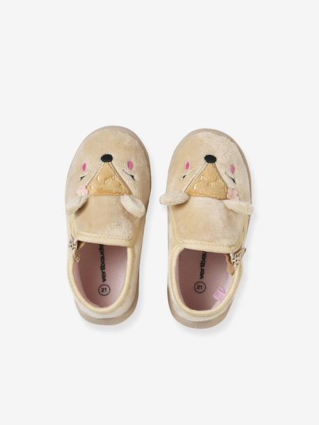 Chaussons zippés bébé en toile beige imprimé+rose imprimé+rose pâle - vertbaudet enfant 