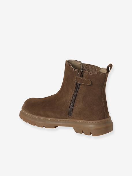 Boots voor meisjes van leer, elastisch en met rits kameel+zwart - vertbaudet enfant 