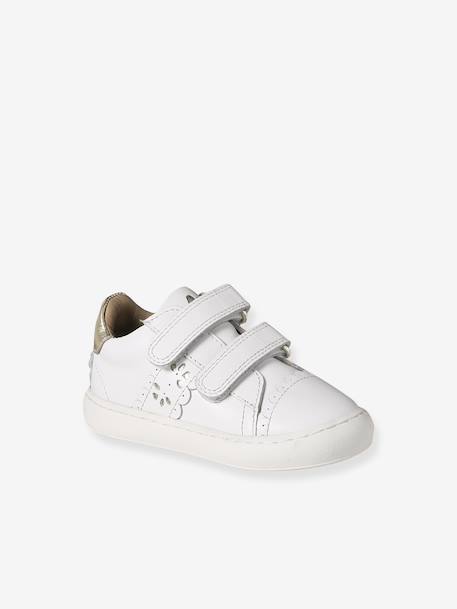 Baskets met klittenband van leer baby goud+wit - vertbaudet enfant 