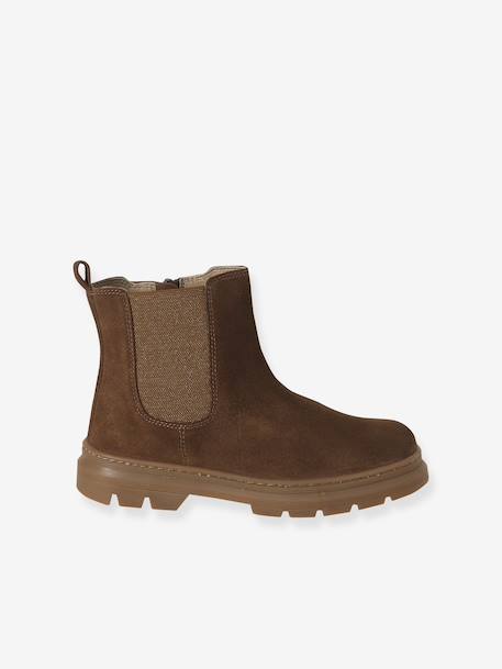 Boots voor meisjes van leer, elastisch en met rits kameel+zwart - vertbaudet enfant 