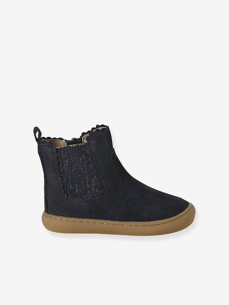 Chelsea boots met rits en elastiek van leer voor baby marineblauw - vertbaudet enfant 