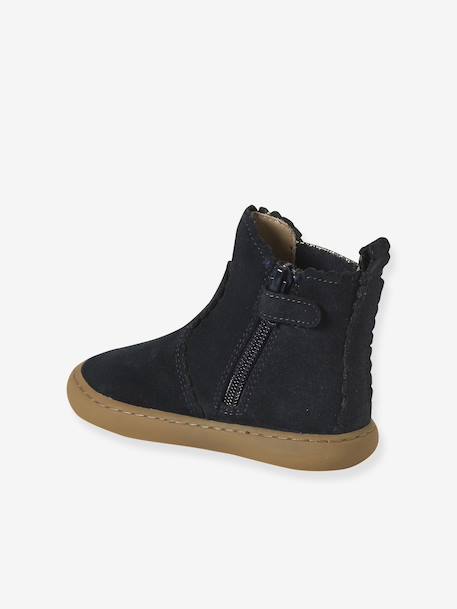 Chelsea boots met rits en elastiek van leer voor baby marineblauw - vertbaudet enfant 