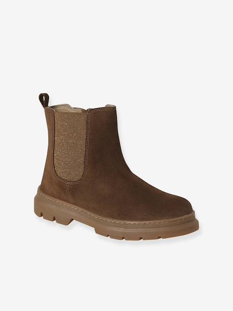 Boots voor meisjes van leer, elastisch en met rits kameel+zwart - vertbaudet enfant 