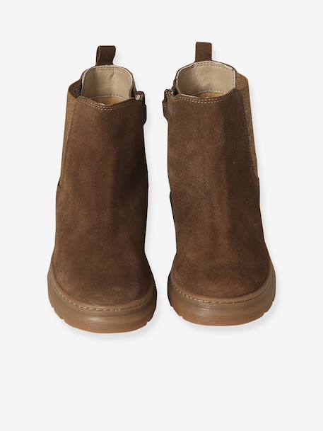 Boots enfant fille cuir élastiquées et zippées camel+noir - vertbaudet enfant 