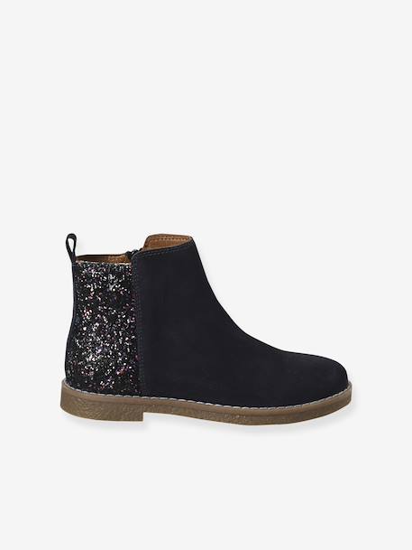Boots enfant fille cuir et glitter zippées marine - vertbaudet enfant 