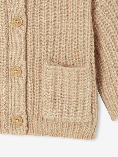 Gilet bébé en maille grosse jauge beige chiné+vieux rose - vertbaudet enfant 