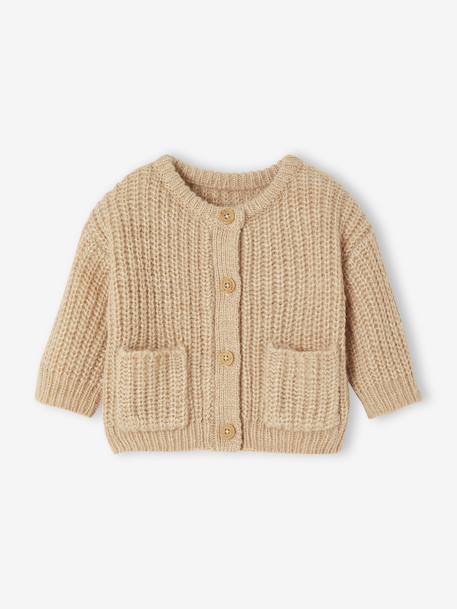 Gilet bébé en maille grosse jauge beige chiné+vieux rose - vertbaudet enfant 