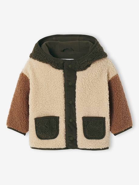 Manteau bébé en sherpa à capuche sable - vertbaudet enfant 