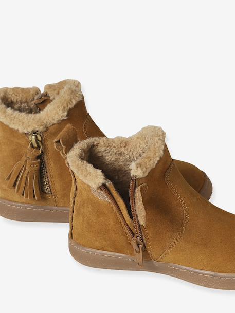 Boots enfant fille en cuir fourrées camel - vertbaudet enfant 