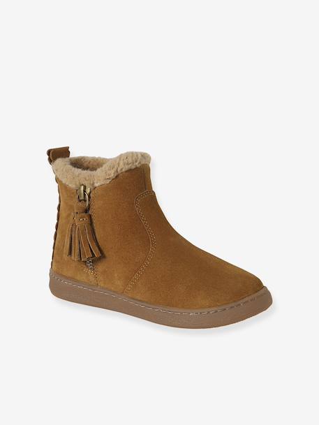 Boots enfant fille en cuir fourrées camel - vertbaudet enfant 