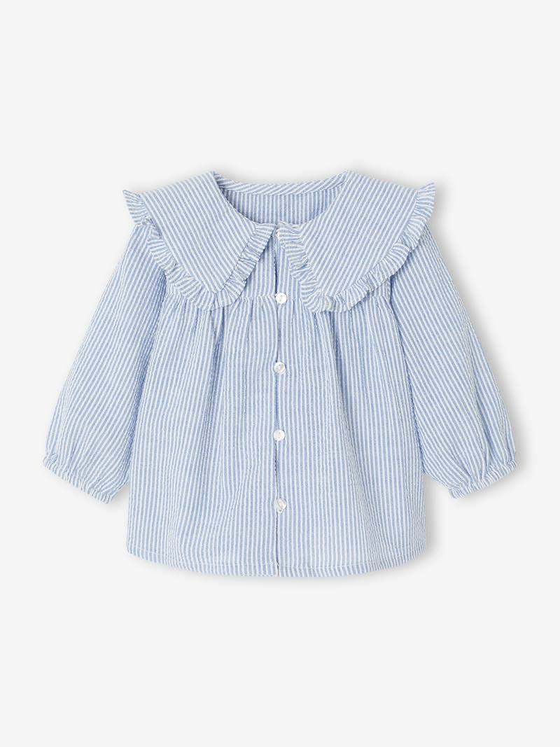 Vêtement Fille été Short Paperbag Rayé Fille - Bleu - Taille 9A - 100% Coton - Vertbaudet Short Ceinture Nouable