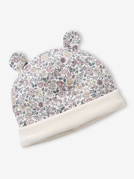 Ensemble bonnet et snood bébé imprimé fleuri doublé sherpa rose imprimé - vertbaudet enfant 