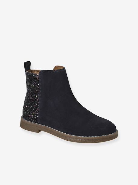Leren boots voor meisjes met glitter, kleuterschoolcollectie marineblauw - vertbaudet enfant 