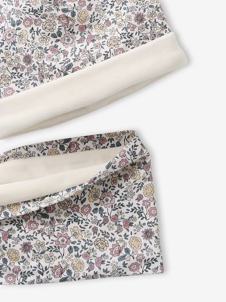 Ensemble bonnet et snood bébé imprimé fleuri doublé sherpa rose imprimé - vertbaudet enfant 