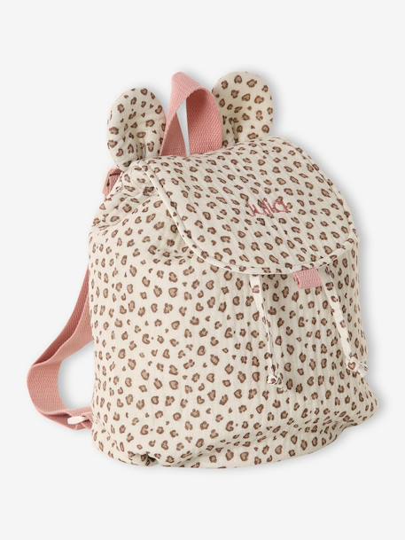 Sac à dos personnalisable en gaze de coton animation oreilles bleu nuit+rose poudré+vanille+vert sauge - vertbaudet enfant 