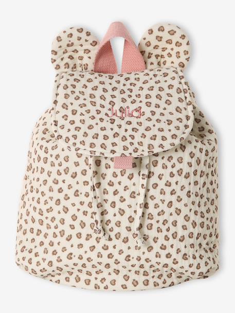 Sac à dos personnalisable en gaze de coton animation oreilles bleu nuit+rose poudré+vanille+vert sauge - vertbaudet enfant 