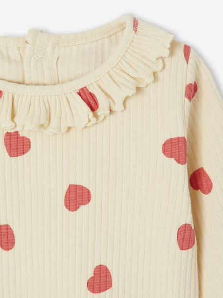 T-shirt bébé imprimé de petits coeurs vanille+vieux rose - vertbaudet enfant 