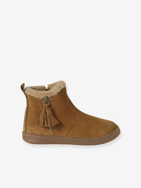 Boots enfant fille en cuir fourrées camel - vertbaudet enfant 