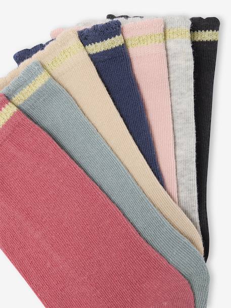7 paar half hoge sokken met lurex voor meisjes blauw+framboos+roze (poederkleur) - vertbaudet enfant 