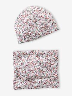 Meisje-Accessoires-Meisjesmuts, sjaal, handschoenen-Bloemige set voor meisjes muts + snood 