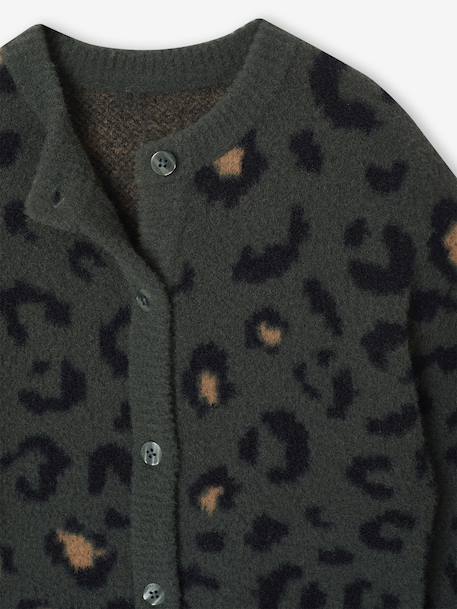 Gilet fille motif animalier maille mousseuse chocolat+vert - vertbaudet enfant 