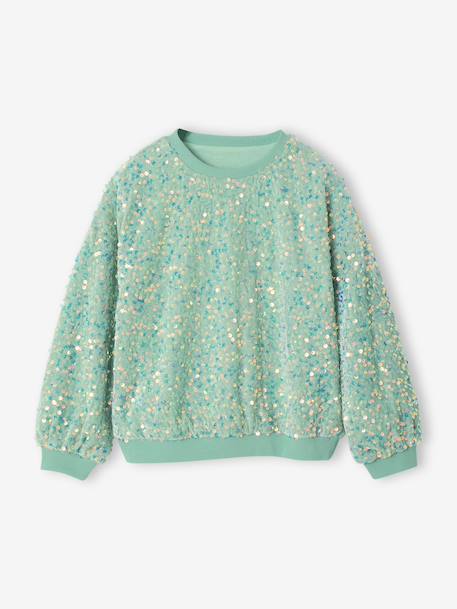 Sweat fille à sequins turquoise - vertbaudet enfant 