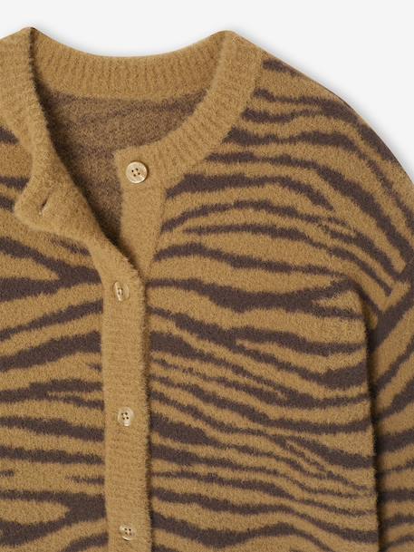 Gilet fille motif animalier maille mousseuse chocolat+vert - vertbaudet enfant 