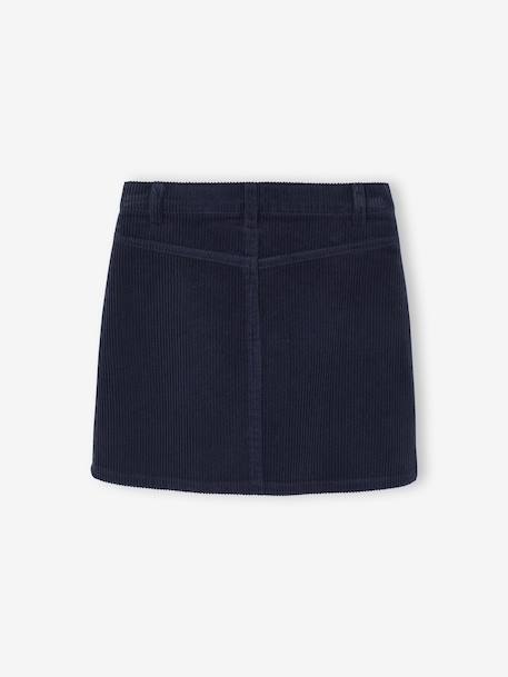 Jupe boutonnée en velours fille avec nouette fantaisie marine+vieux rose - vertbaudet enfant 