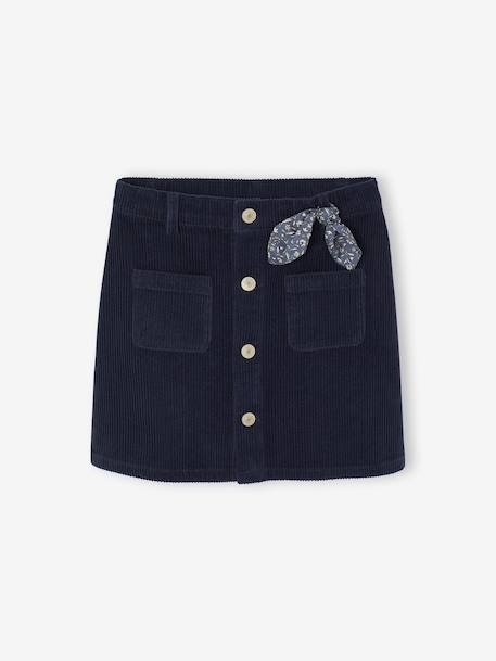 Fluwelen rok met knopen met sierstrik marineblauw+oudroze - vertbaudet enfant 