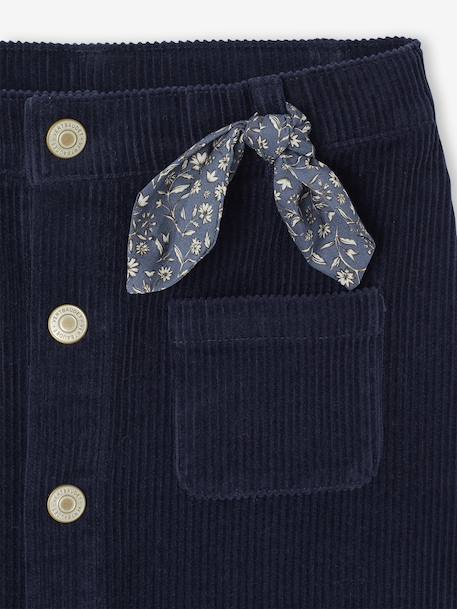 Jupe boutonnée en velours fille avec nouette fantaisie marine+vieux rose - vertbaudet enfant 