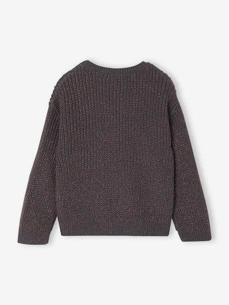 Pull fille maille perlée animation badge irisé anthracite+violet - vertbaudet enfant 