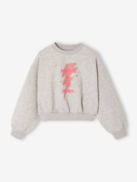 Sweat fillle détail glitter forme raccourcie gris chiné - vertbaudet enfant 