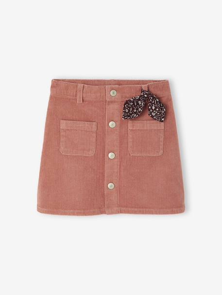 Fluwelen rok met knopen met sierstrik marineblauw+oudroze - vertbaudet enfant 