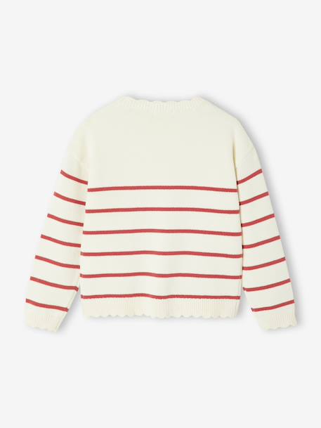 Pull fille marinière fantaisie beige chiné+framboise+marine+rose - vertbaudet enfant 