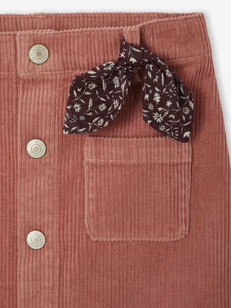 Jupe boutonnée en velours fille avec nouette fantaisie marine+vieux rose - vertbaudet enfant 