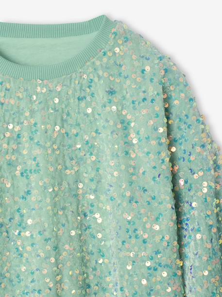Sweat fille à sequins turquoise - vertbaudet enfant 
